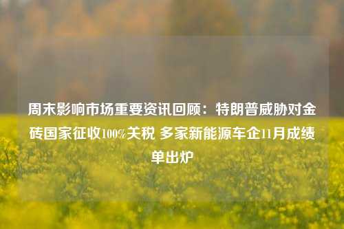 周末影响市场重要资讯回顾：特朗普威胁对金砖国家征收100%关税 多家新能源车企11月成绩单出炉